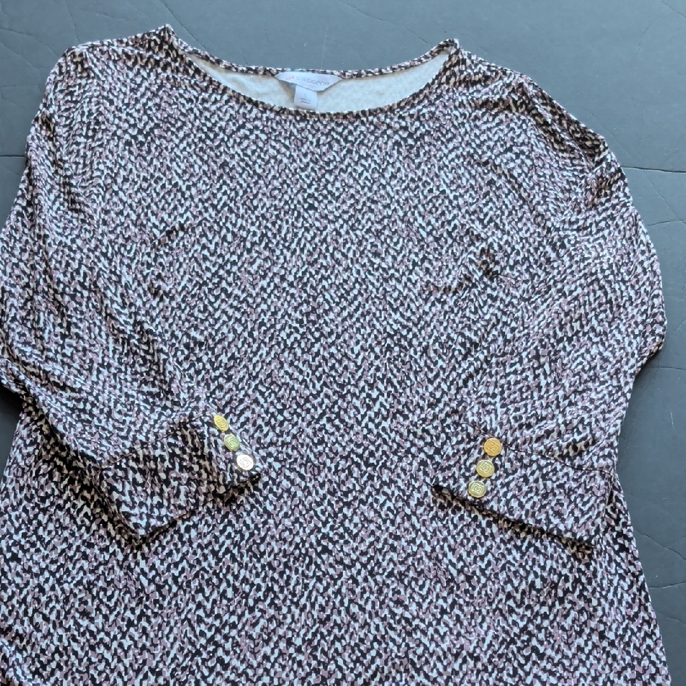 Liz Claiborne Black, Lavender ,White Patterned Top